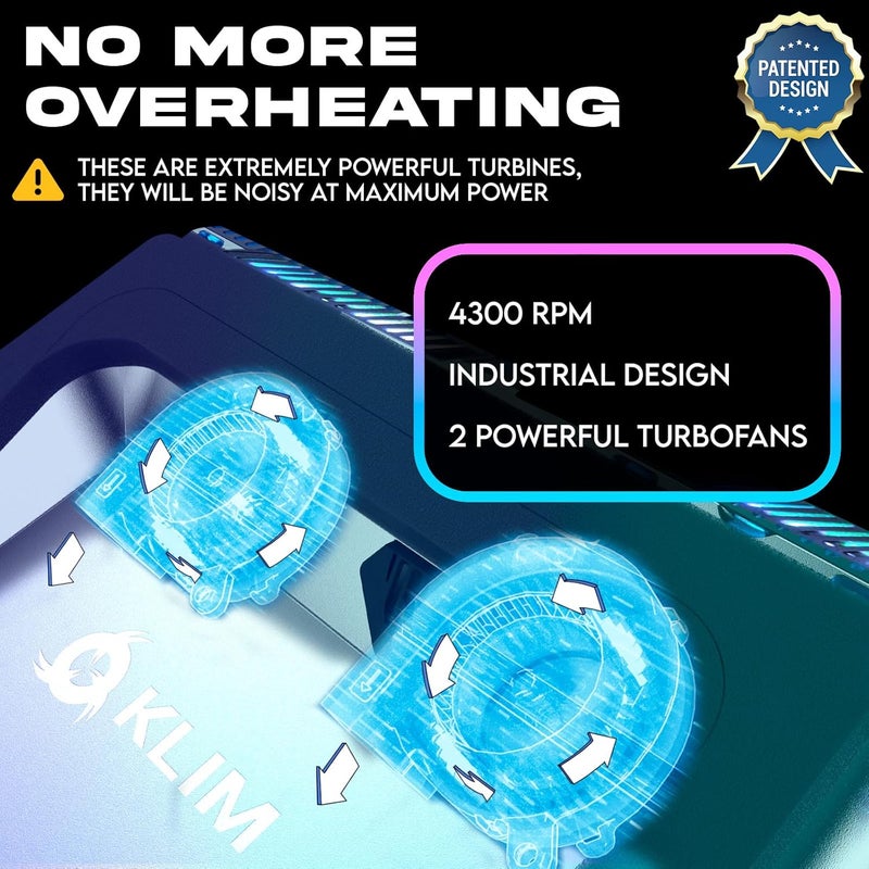 KLIM Everest Laptop Cooling Pad | Powerful 4300 RPM Turbo Fans | Sealed Foam for Maximum Cooling | Protect Your Gaming Laptop from Overheating | Fits 14” to 17.3” Laptops | RGB Lights - Image 2